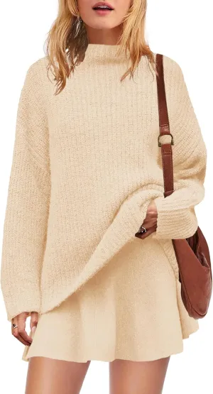 SENSERISE Womens Sweater Skirt Set 2 Piece Outfits Matching Lounge Sets Turtleneck Knit Tops Mini Dress