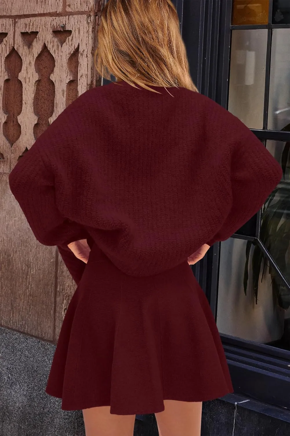 SENSERISE Womens Sweater Skirt Set 2 Piece Outfits Matching Lounge Sets Turtleneck Knit Tops Mini Dress