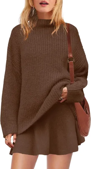 SENSERISE Womens Sweater Skirt Set 2 Piece Outfits Matching Lounge Sets Turtleneck Knit Tops Mini Dress