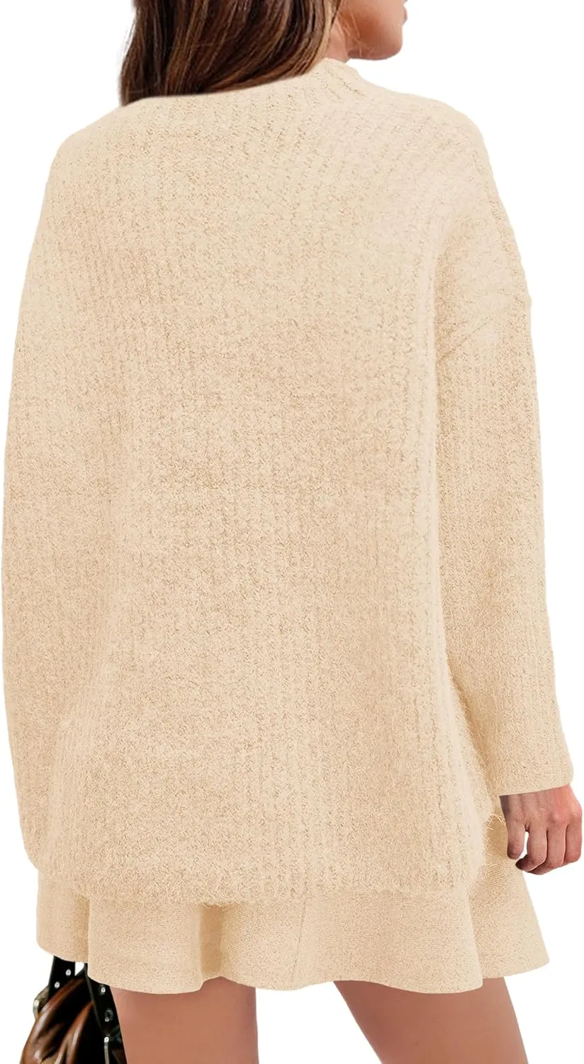 SENSERISE Womens Sweater Skirt Set 2 Piece Outfits Matching Lounge Sets Turtleneck Knit Tops Mini Dress