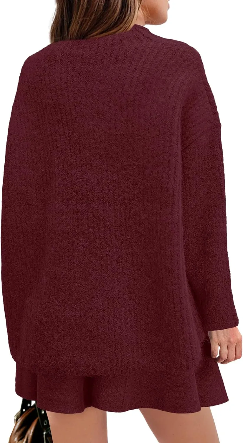 SENSERISE Womens Sweater Skirt Set 2 Piece Outfits Matching Lounge Sets Turtleneck Knit Tops Mini Dress