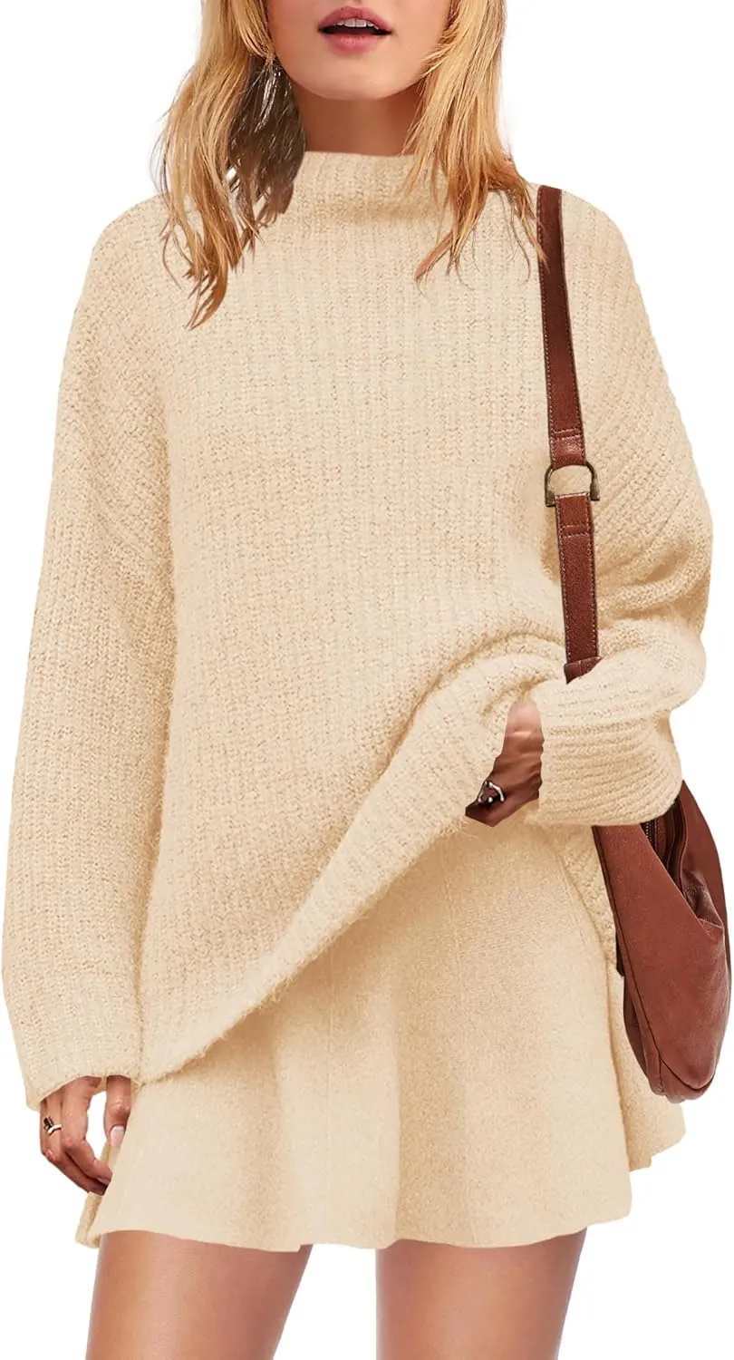 SENSERISE Womens Sweater Skirt Set 2 Piece Outfits Matching Lounge Sets Turtleneck Knit Tops Mini Dress