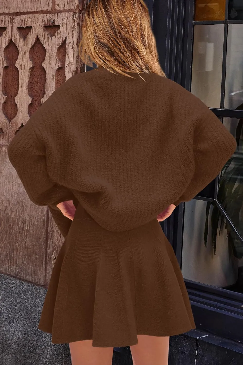 SENSERISE Womens Sweater Skirt Set 2 Piece Outfits Matching Lounge Sets Turtleneck Knit Tops Mini Dress