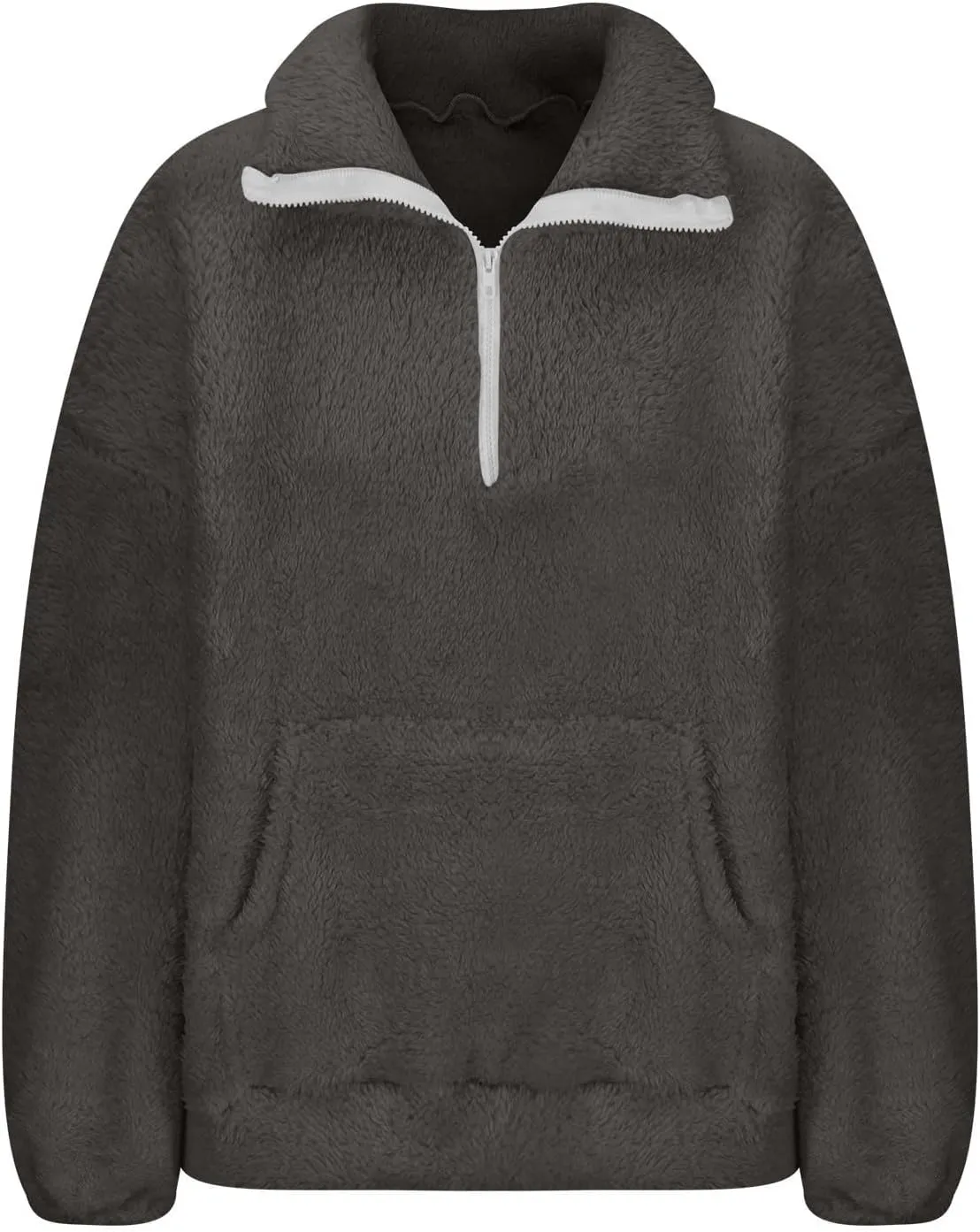 Sherpa Half Zip Pullover Women Fleece Cropped Sweatshirt Fall Fashion 2024 Stand Collar Pullover Sweater with Pocket