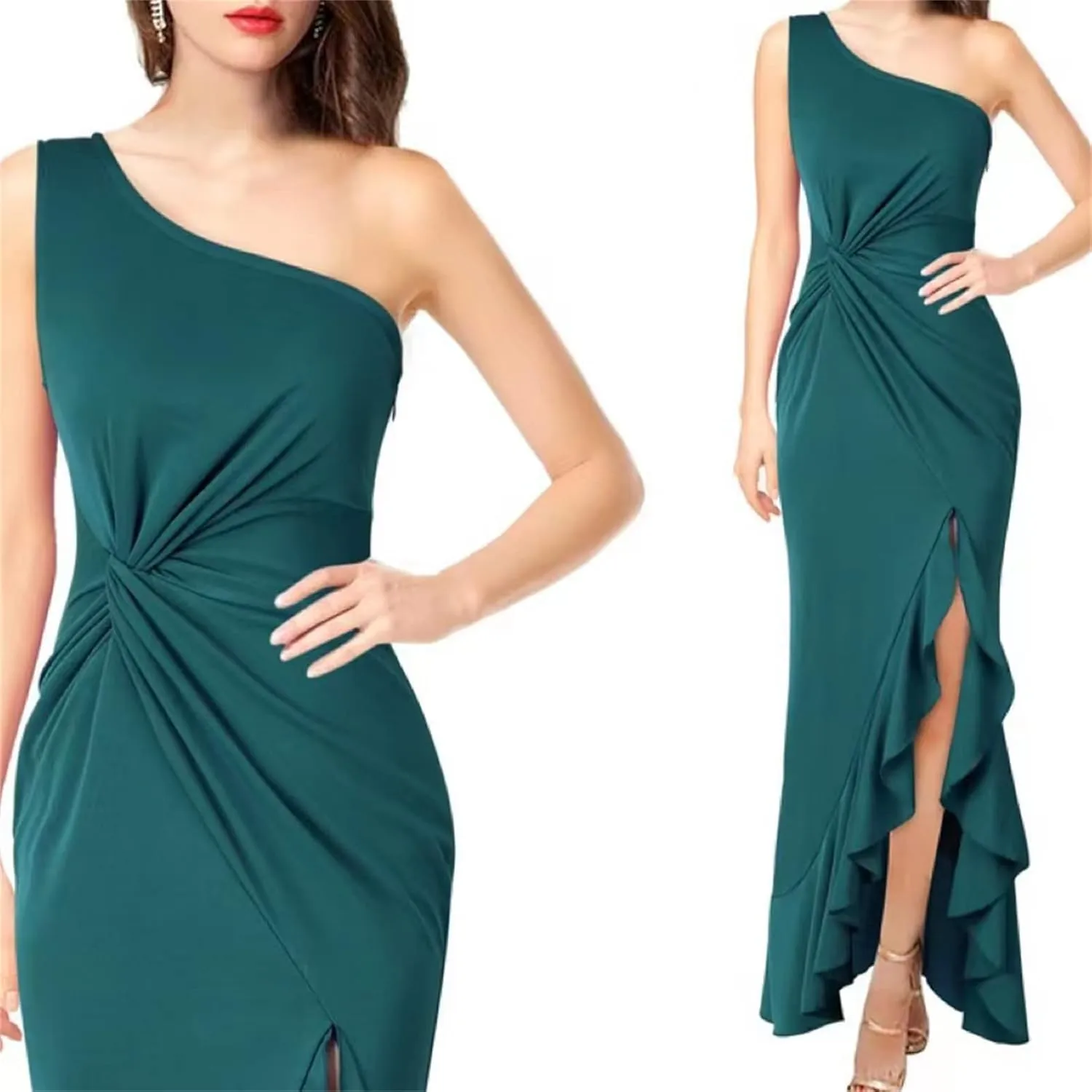 SIRANICOUTURE Women's V Neck Sleeveless Backless Side Split Party Midi Dress Bodycon Wrap Evening Gowns