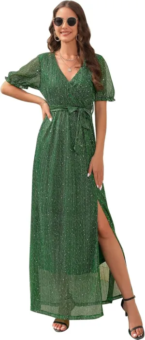 SIRANICOUTURE Women's V Neck Sleeveless Backless Side Split Party Midi Dress Bodycon Wrap Evening Gowns