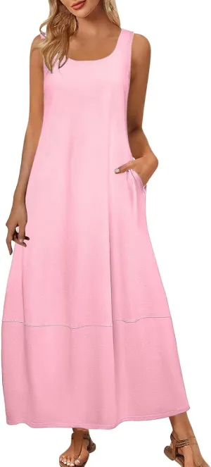 Sleeveless Maxi Dress for Women Casual Summer Dress with Pockets Relaxed Fit Shift Bump Friendly