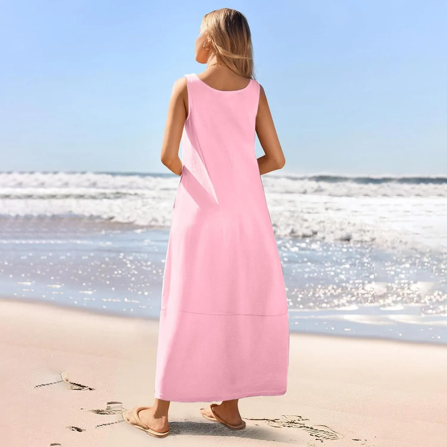 Sleeveless Maxi Dress for Women Casual Summer Dress with Pockets Relaxed Fit Shift Bump Friendly