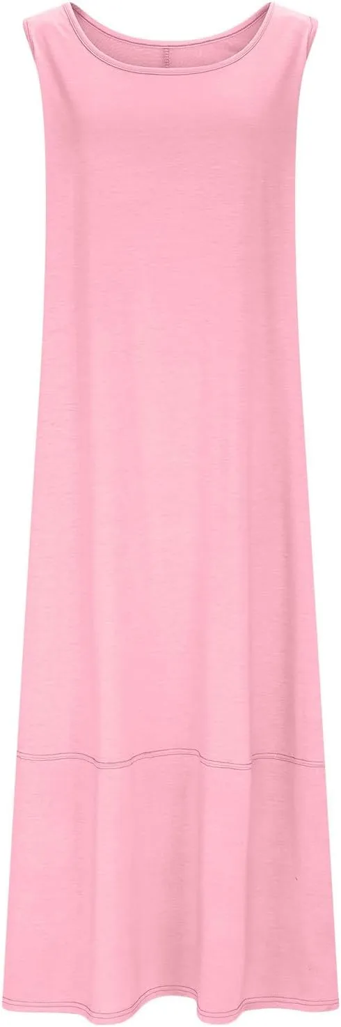 Sleeveless Maxi Dress for Women Casual Summer Dress with Pockets Relaxed Fit Shift Bump Friendly