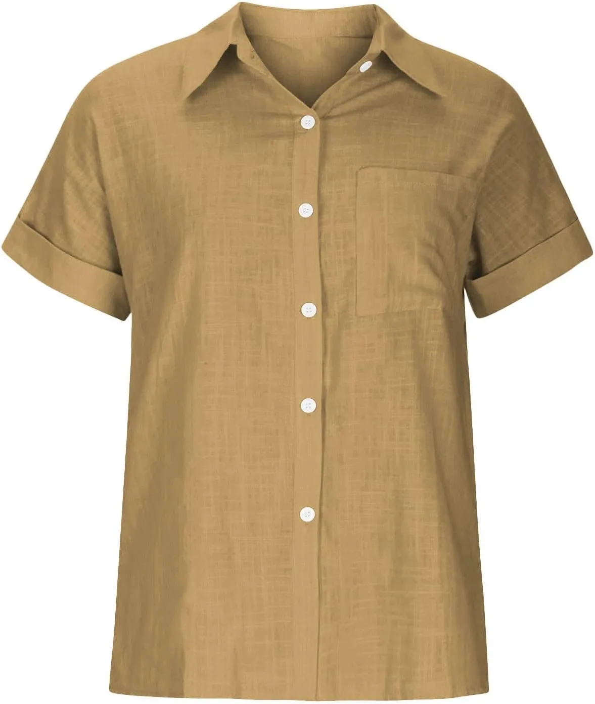 SMIDOW Shirts for Women Trendy Summer 2023 Button Down Linen Tops Plus Size Short Sleeve Collared t-Shirt Work Casual Blouse