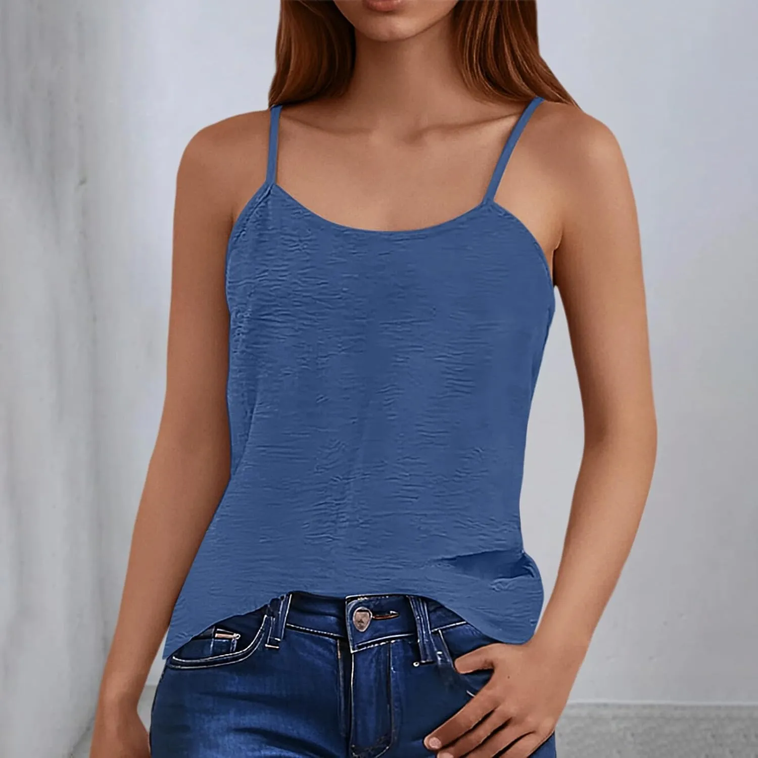 Solid Color Ice Silk Wrinkled Backless Loose Suspender Vest Top Womens Athletic Tops