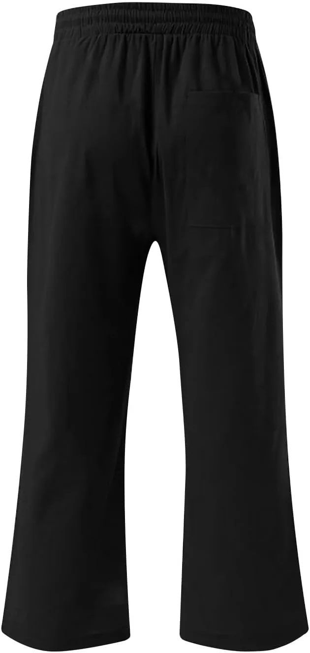 Solid Colour Elastic Waist Pants for Men Light Jogger Pants Casual Beach Pants Capri Pants Linen Relaxed Pants