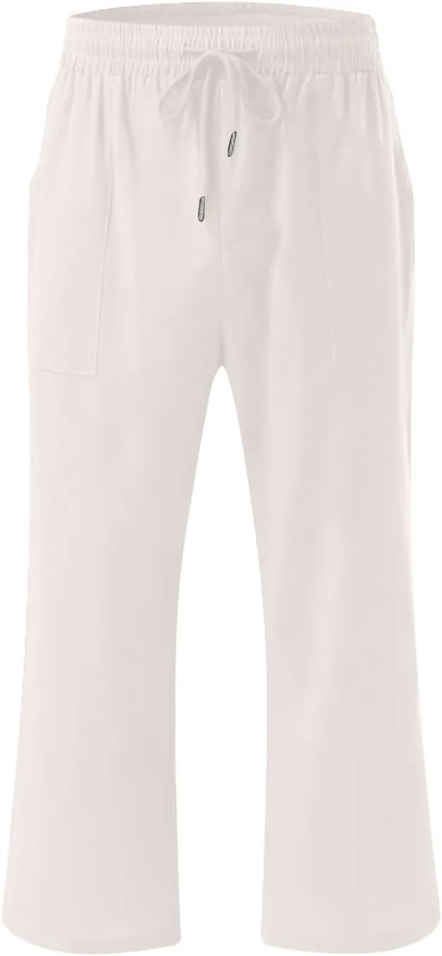 Solid Colour Elastic Waist Pants for Men Light Jogger Pants Casual Beach Pants Capri Pants Linen Relaxed Pants
