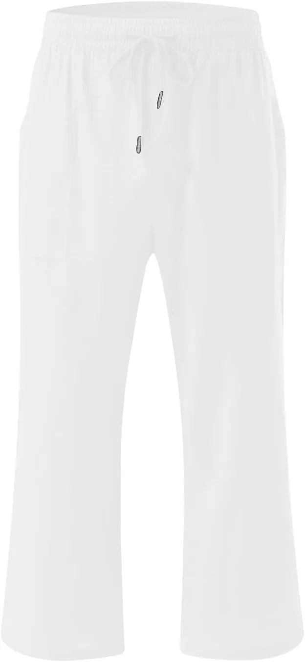 Solid Colour Elastic Waist Pants for Men Light Jogger Pants Casual Beach Pants Capri Pants Linen Relaxed Pants