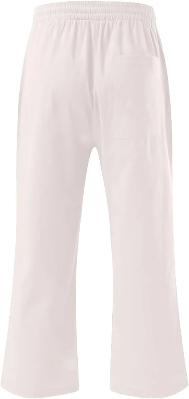 Solid Colour Elastic Waist Pants for Men Light Jogger Pants Casual Beach Pants Capri Pants Linen Relaxed Pants