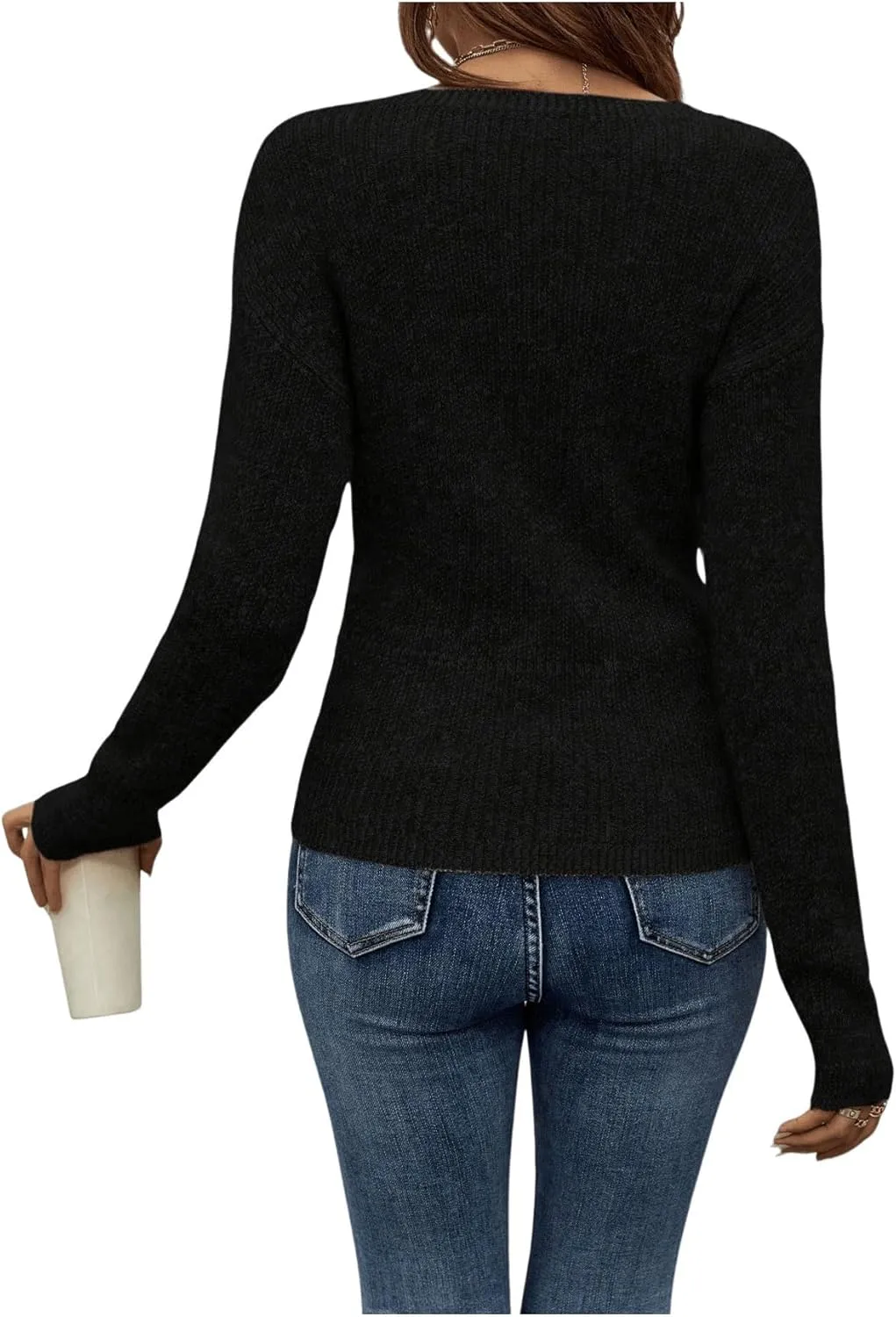 SOLY HUX Women's V Neck Long Sleeve Off Shoulder Sweaters Criss Cross Wrap Ruched Pullover Fall Tops