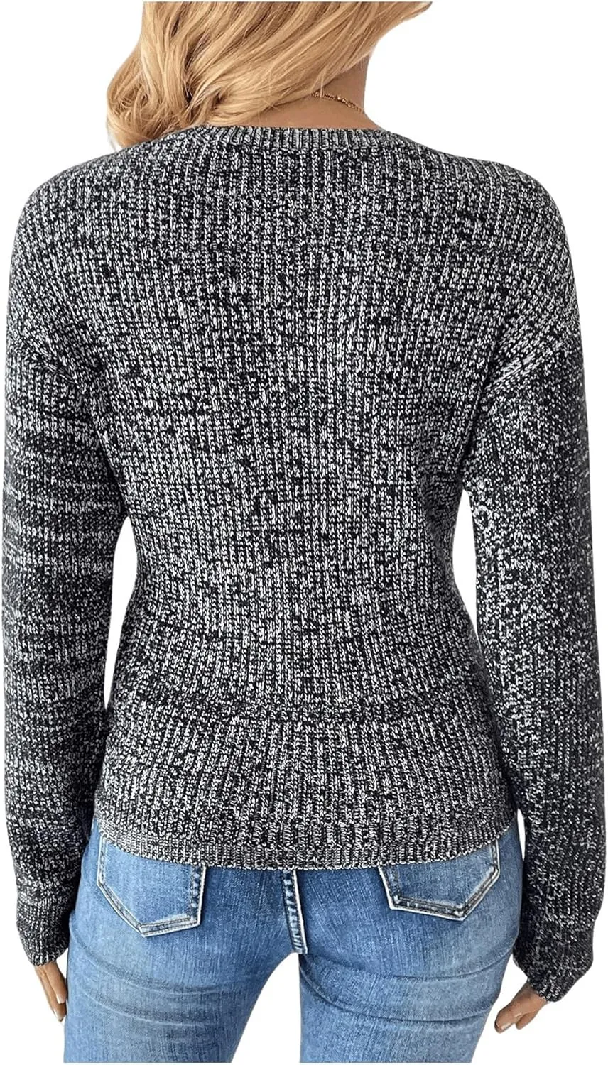 SOLY HUX Women's V Neck Long Sleeve Off Shoulder Sweaters Criss Cross Wrap Ruched Pullover Fall Tops