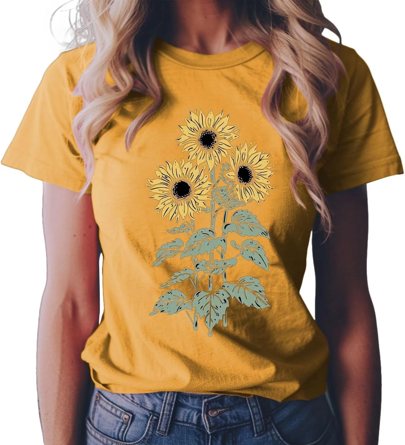 Summer Tops for Women 2025 Sunflower Graphic Tees Crewneck Short Sleeve Summer Tops Casual Loose Cotton Tshirts