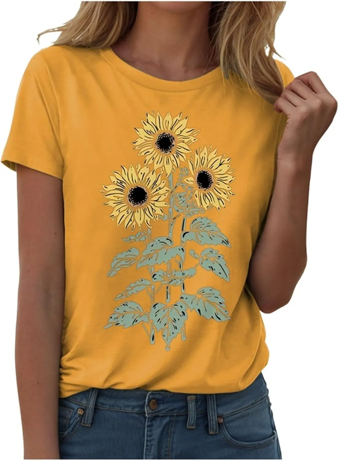 Summer Tops for Women 2025 Sunflower Graphic Tees Crewneck Short Sleeve Summer Tops Casual Loose Cotton Tshirts