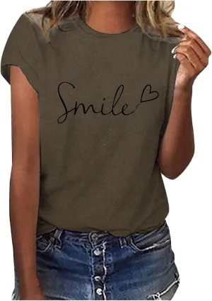 Summer Tops for Women 2025 Trendy Short Sleeve Blouses Round Neck Printed Pullover Casual Plus Size T Shirts