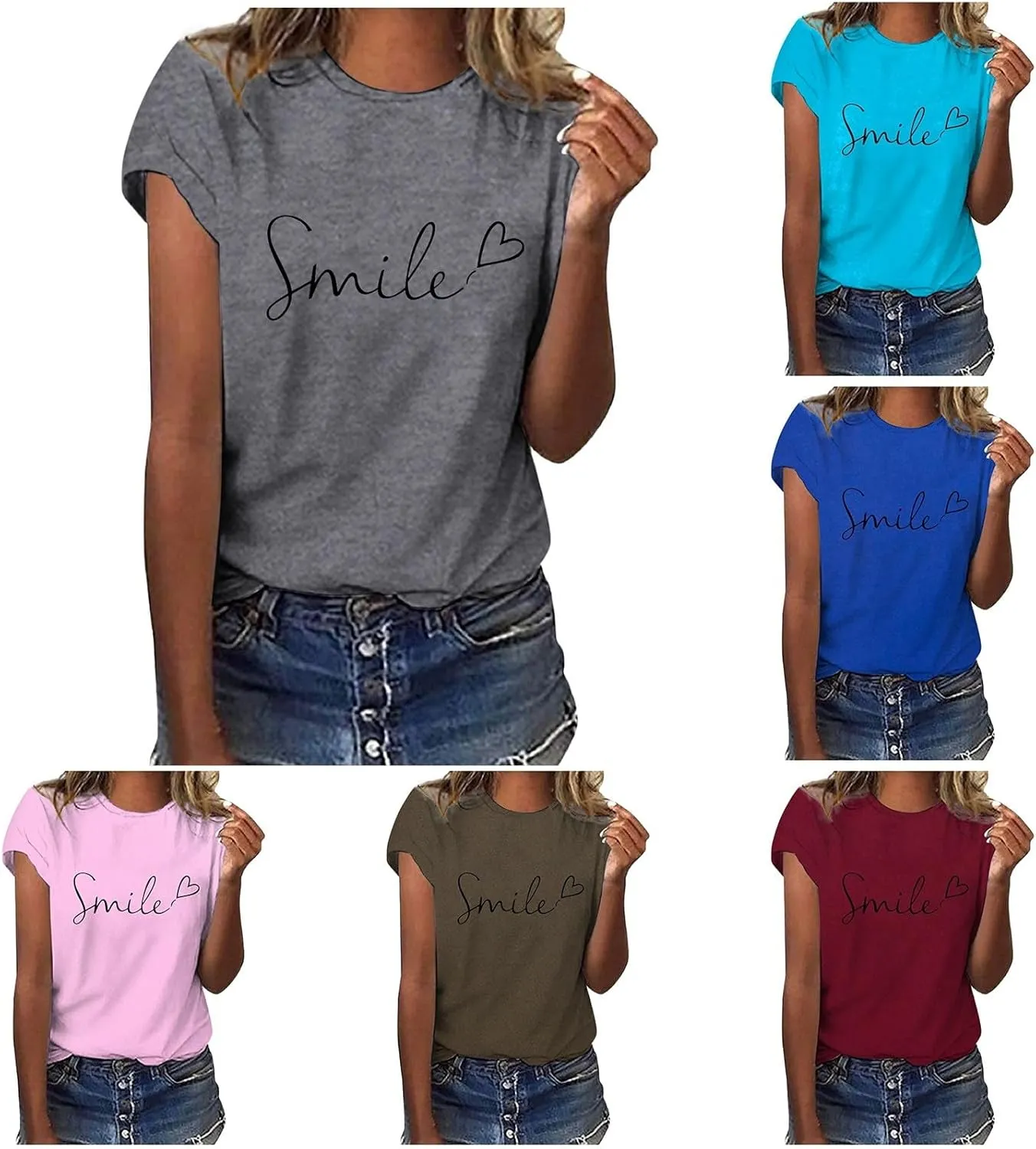 Summer Tops for Women 2025 Trendy Short Sleeve Blouses Round Neck Printed Pullover Casual Plus Size T Shirts
