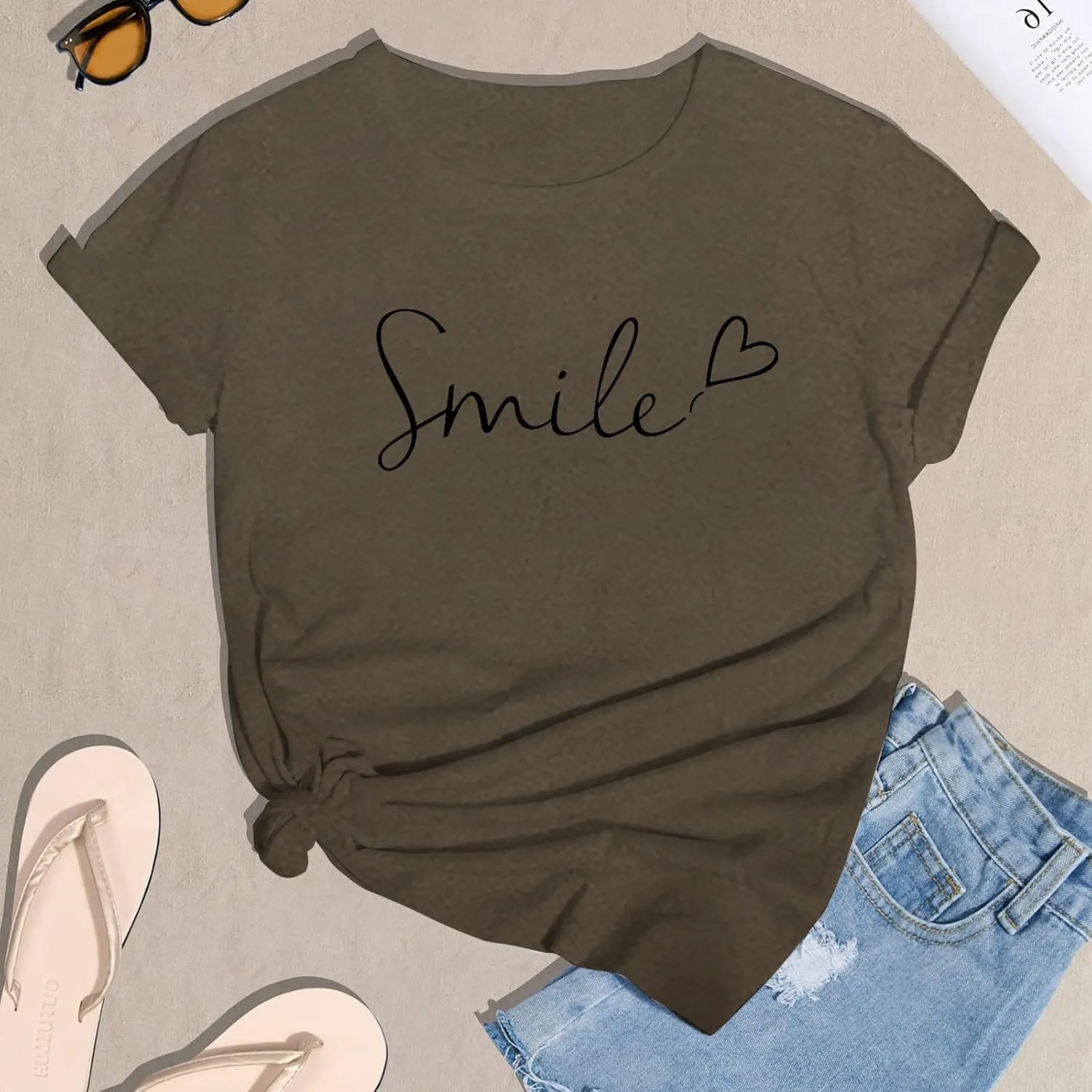 Summer Tops for Women 2025 Trendy Short Sleeve Blouses Round Neck Printed Pullover Casual Plus Size T Shirts