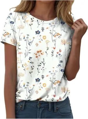 Summer Tops for Women 2025 Trendy Short Sleeve Crew Neck Tee Shirts Dressy Casual Blouses Beach Vacation