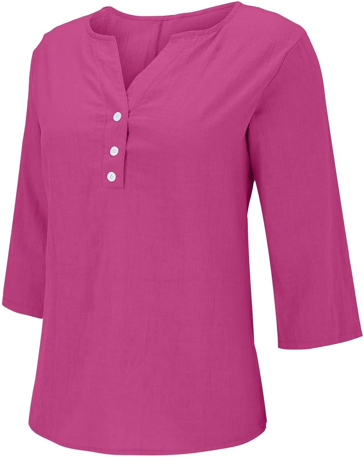 Summer Tops for Women 2025 Trendy Vacation 3/4 Sleeve Henley Shirts Cotton Linen Button V Neck T Shirt Casual Tees