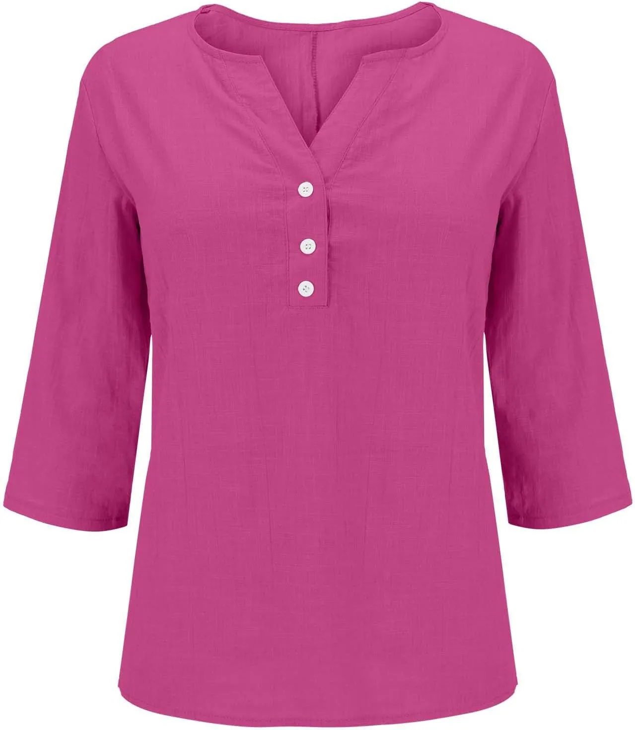 Summer Tops for Women 2025 Trendy Vacation 3/4 Sleeve Henley Shirts Cotton Linen Button V Neck T Shirt Casual Tees