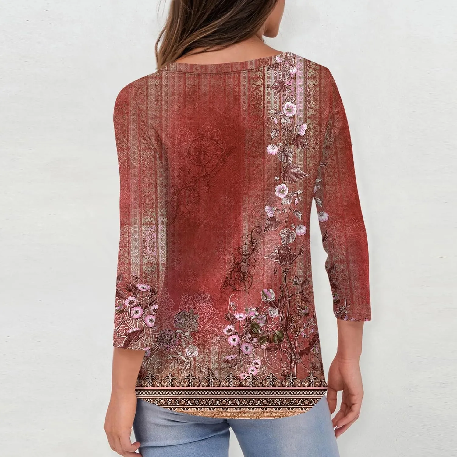 Summer Tops For Women 3/4 Sleeves V Neck Short Sleeve Plus Size Button-Down Shirts Dressy Casual Tunic Workout Blouse