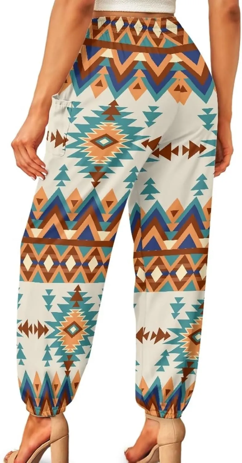 Suobstales Women's Harem Pants Thai Pants for Beach & Lounge High Waisted Flowy Boho Pants Genie Pants Yoga Pants Trousers