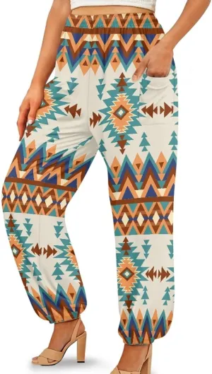 Suobstales Women's Harem Pants Thai Pants for Beach & Lounge High Waisted Flowy Boho Pants Genie Pants Yoga Pants Trousers