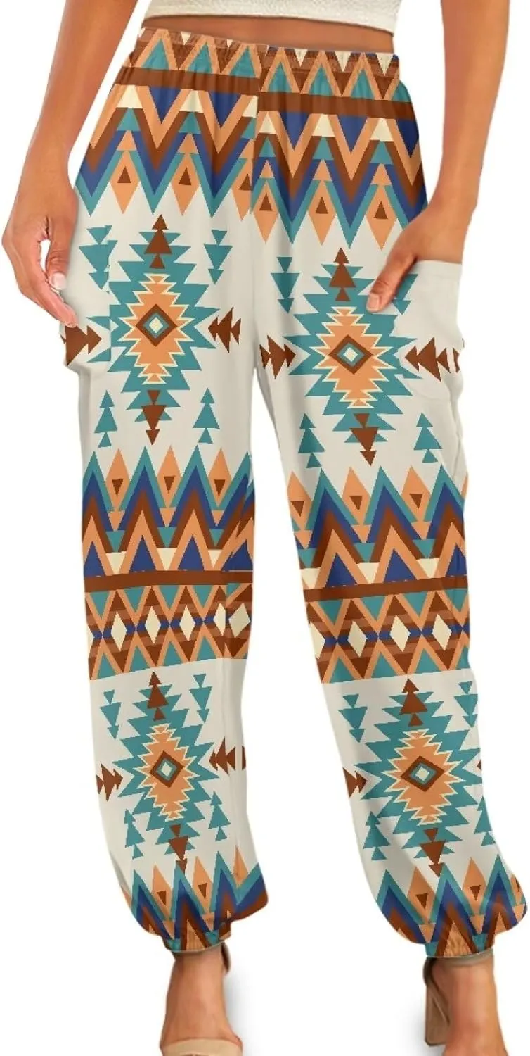 Suobstales Women's Harem Pants Thai Pants for Beach & Lounge High Waisted Flowy Boho Pants Genie Pants Yoga Pants Trousers