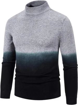 Sweaters for Men Men's Gradient Sweaters Turtleneck Cable Knitted Pullover Long Sleeve Chunky Fall Winter Warm Coat