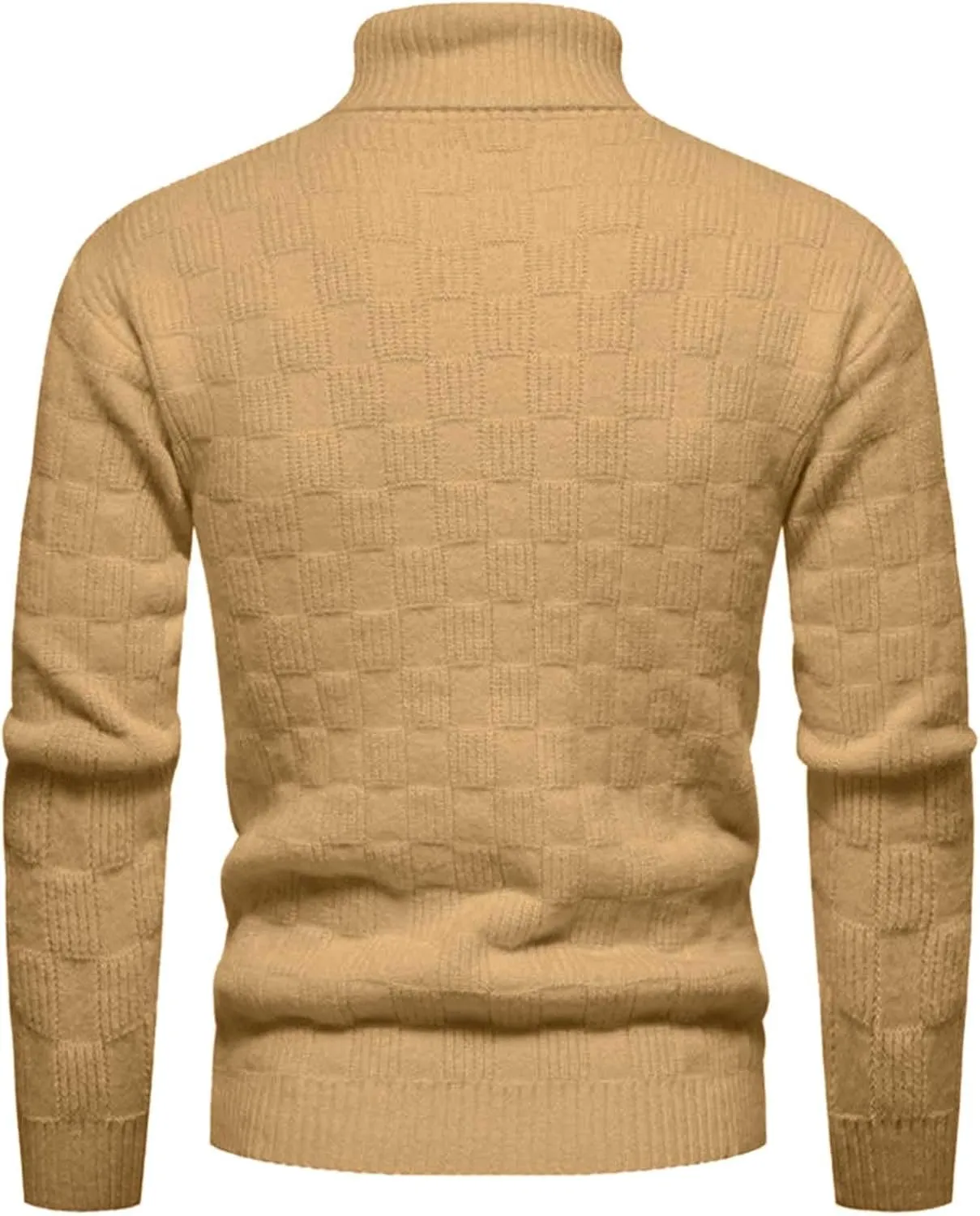 Sweaters for Men Men's Solid Plaid Long Sleeve Slim Fit Turtleneck Sweater Casual Knitted Twisted Pullover Sweaters