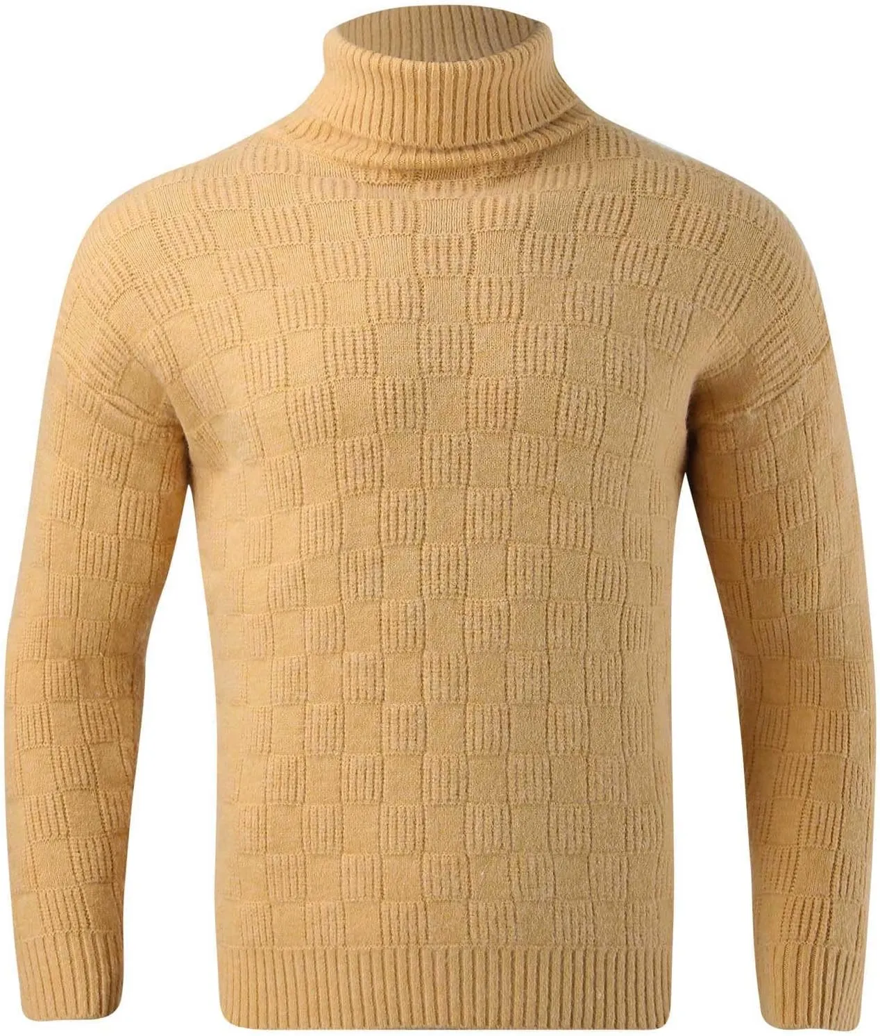 Sweaters for Men Men's Solid Plaid Long Sleeve Slim Fit Turtleneck Sweater Casual Knitted Twisted Pullover Sweaters