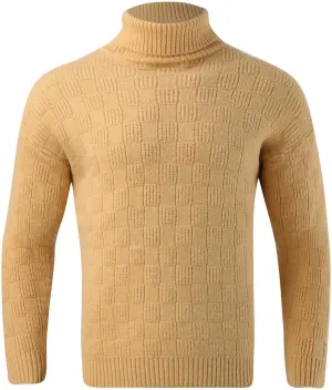 Sweaters for Men Men's Solid Plaid Long Sleeve Slim Fit Turtleneck Sweater Casual Knitted Twisted Pullover Sweaters
