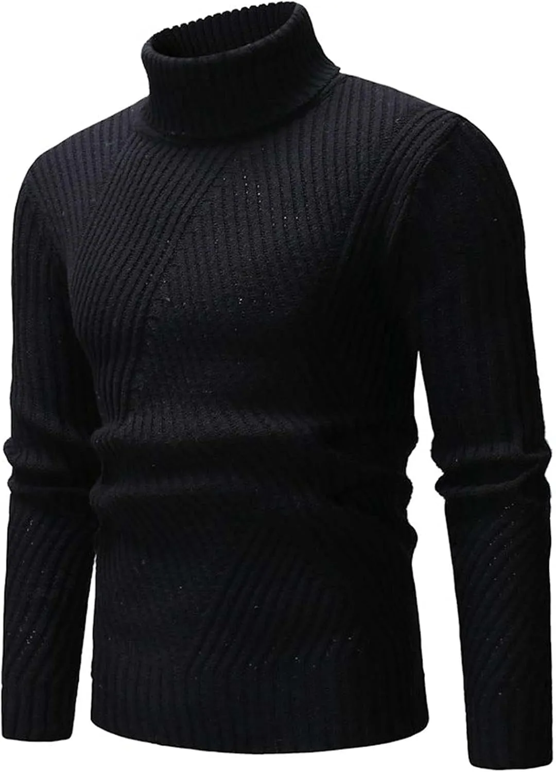 Sweaters for Men Men's Solid Ribbed Slim Fit Knitted Pullover Turtleneck Sweater Long Sleeve Loose Fit Baselayers Tops