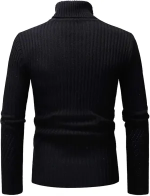 Sweaters for Men Men's Solid Ribbed Slim Fit Knitted Pullover Turtleneck Sweater Long Sleeve Loose Fit Baselayers Tops