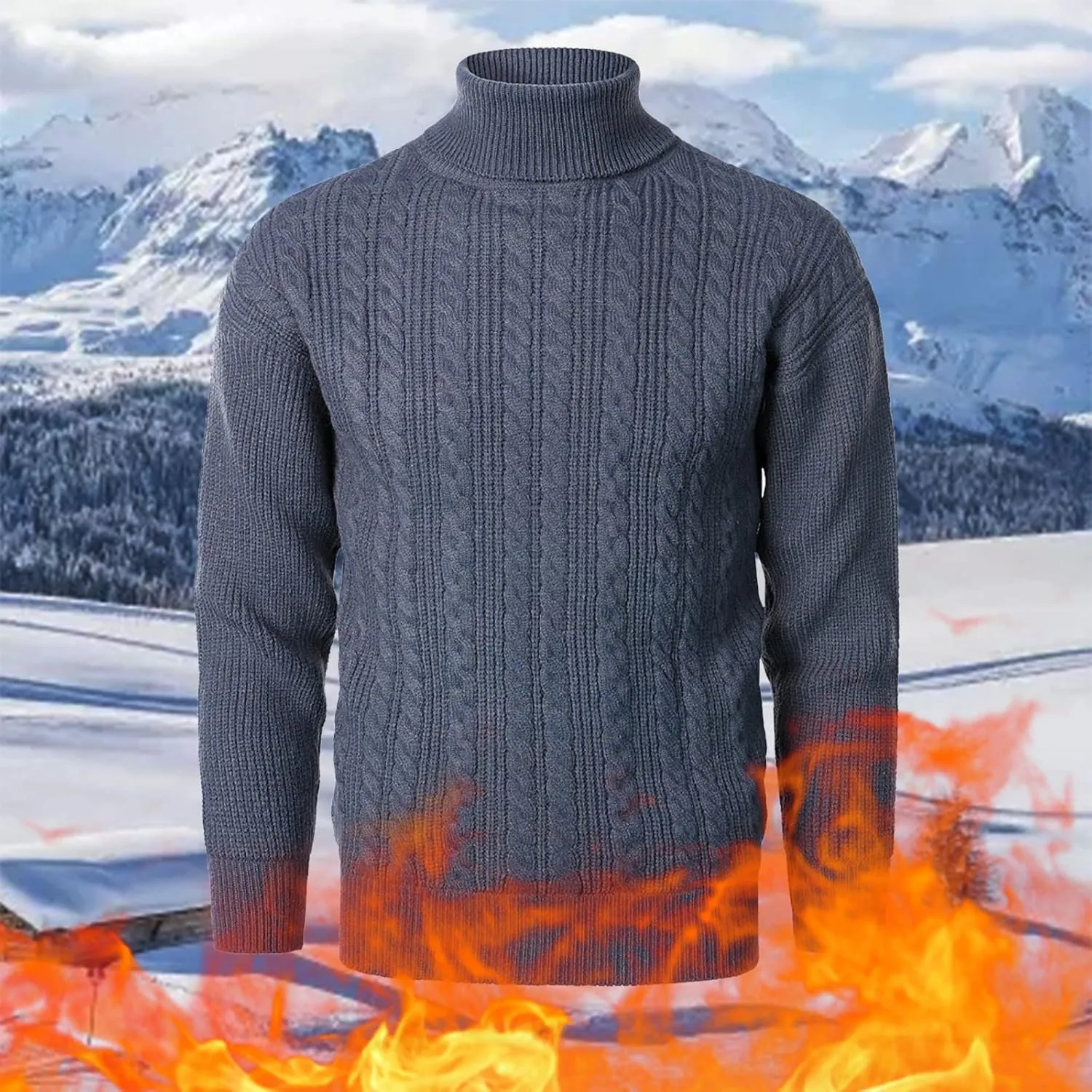 Sweaters for Men Men's Solid Turtleneck Sweaters Long Sleeve Slim Fit Ribbed Knit Wool Thermal Pullover Sweatshirts