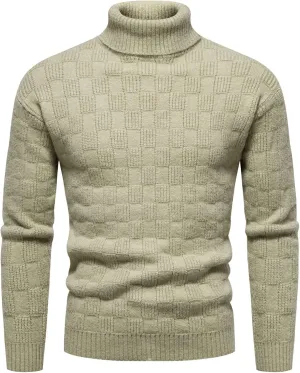 Sweaters for Men Men's Solid Turtleneck Sweaters Long Sleeve Slim Ribbed Knit Wool Thermal Pullover Sweater Cardigan