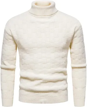 Sweaters for Men Men's Solid Turtleneck Sweaters Long Sleeve Slim Ribbed Knit Wool Thermal Pullover Sweater Cardigan