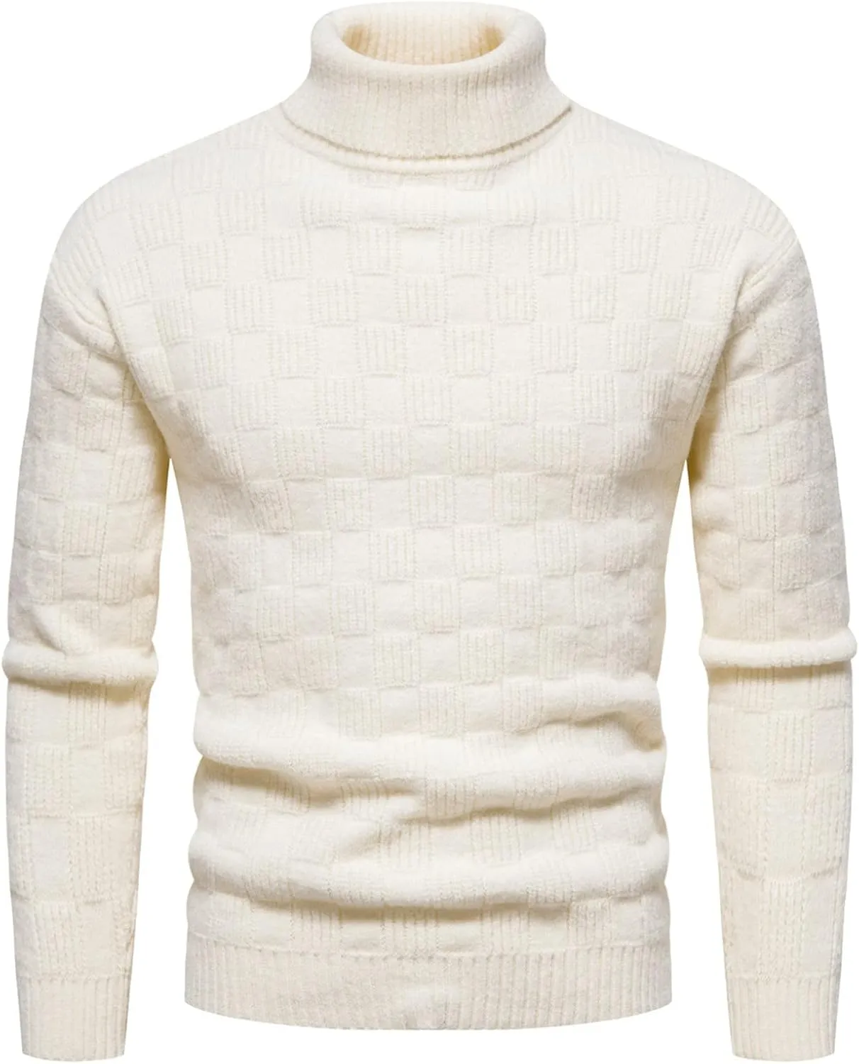 Sweaters for Men Men's Solid Turtleneck Sweaters Long Sleeve Slim Ribbed Knit Wool Thermal Pullover Sweater Cardigan