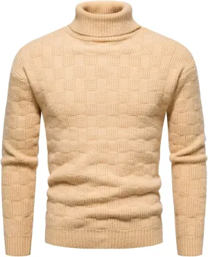Sweaters for Men Men's Solid Turtleneck Sweaters Long Sleeve Slim Ribbed Knit Wool Thermal Pullover Sweater Cardigan