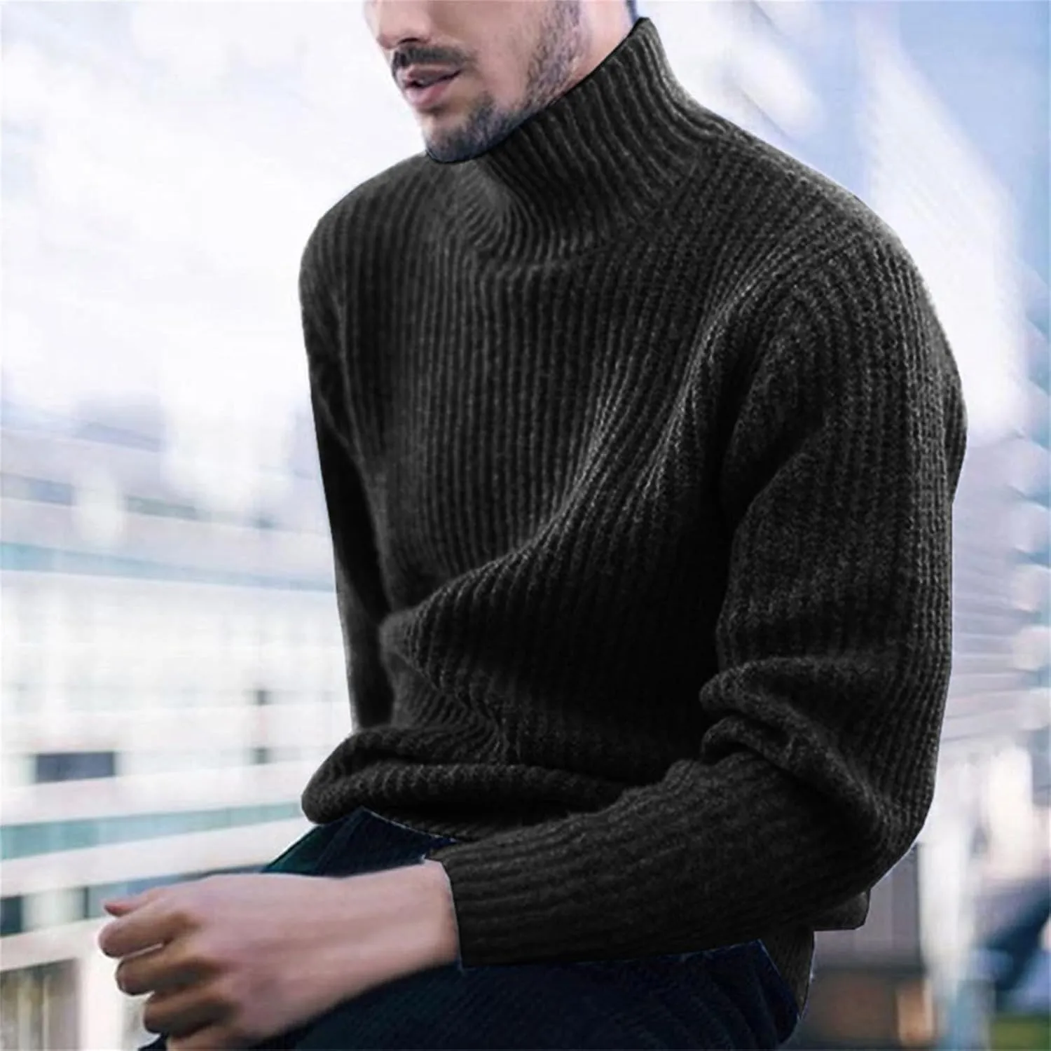 Sweaters for Men Men's Sweaters Turtleneck Cable Knitted Pullover Long Sleeve Chunky Casual Fall Winter Warm Coat