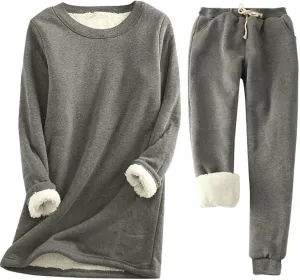 TANGNADE Womens Fleece Lined Loungewear Set Winter Warm Fuzzy 2 Piece Outfits Fluffy Pj Pullover Pants Soft Sleepwear