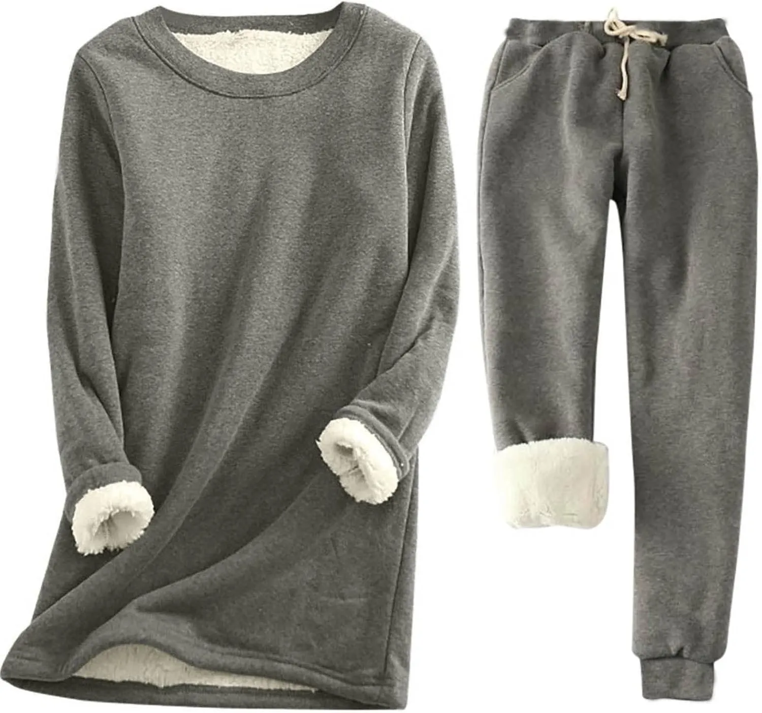 TANGNADE Womens Fleece Lined Loungewear Set Winter Warm Fuzzy 2 Piece Outfits Fluffy Pj Pullover Pants Soft Sleepwear