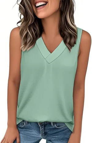 Tank Tops for Women Summer V Neck T-Shirts Dressy Casual Sleeveless Flowy Basic Tee Loose 2025 Vacation