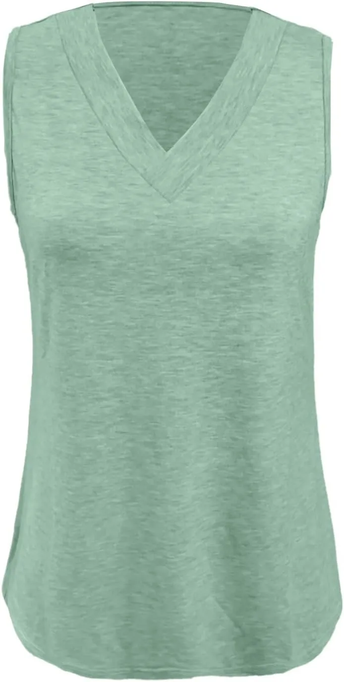Tank Tops for Women Summer V Neck T-Shirts Dressy Casual Sleeveless Flowy Basic Tee Loose 2025 Vacation