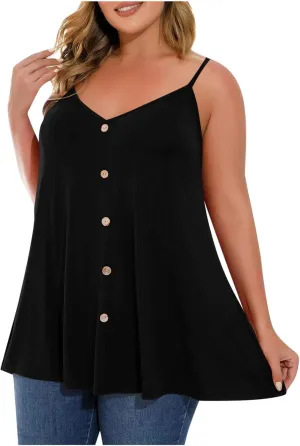 TARIENDY Plus Size Tank Top for Women Loose Casual Summer Flowy Cami Tops Button Lightweight Plain Sleeveless V Neck Shirts